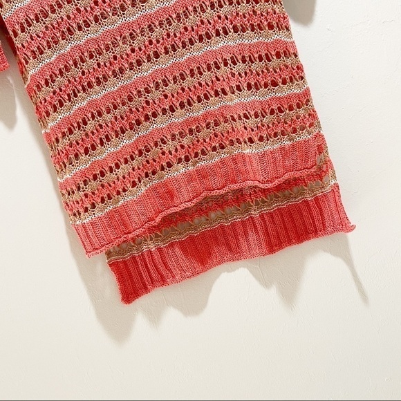 QUINN Open Weave Orange Stripe v-Neck Sweater - Picture 3 of 6